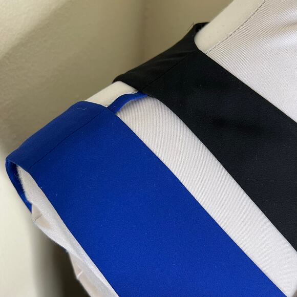 BCBGMaxAzria Chantel Dress XS Crossover Neck Cutout Flowy Mini Shift Colorblock - Picture 7 of 11